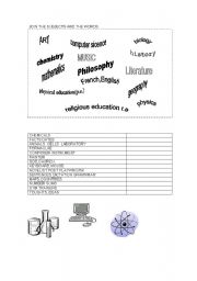 English worksheet: SUBJETS