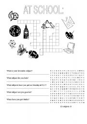 English Worksheet: at school - subjects
