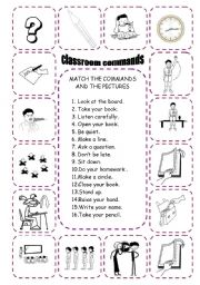 English Worksheet: classroom commmands