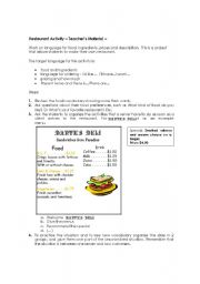 English Worksheet: Restaurant Activity 1st Part