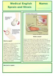 English Worksheet: MEDICAL ENGLISH - STRAIN AND SPRAIN