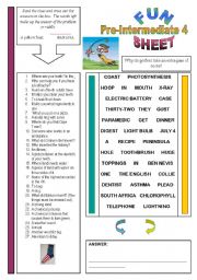 English Worksheet: Fun Sheet Pre-Intermediate 4