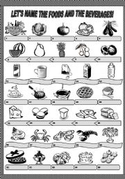 English Worksheet: LETS NAME THE FOODS AND THE BEVERAGES 