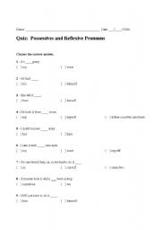 English worksheet: Quiz:  Possessives and Reflexive Pronouns