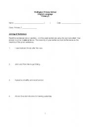 English worksheet: Joining sentence ( synthesis and transformation)