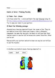 English worksheet: Habits of Mind - Thinking Flexibly