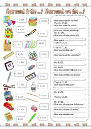 English Worksheet: How much is the ...? How much are the ...? (4)