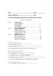 English worksheet: Test-Using Table of content