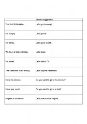 English worksheet: Making A Suggestion Beginner/Elementary