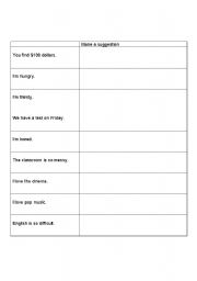 English Worksheet: Making A Suggestion Beginner/Elementary