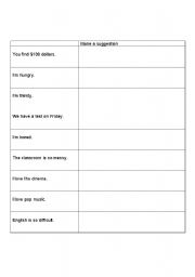 English worksheet: Making A Suggestion Beginner/Elementary