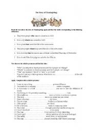 English worksheet: The Story of Thanksgiving