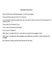 English Worksheet: Newspaper Presentation task sheet