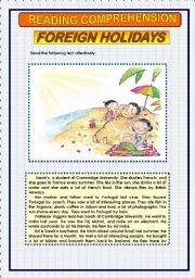 READING COMPREHENSION - HOLIDAYS