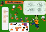 English Worksheet: Halloween Matching & Wordsearch