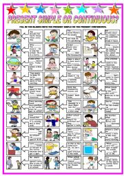 English Worksheet: PRESENT SIMPLE OR PRESENT CONTINUOUS (B&W VERSION INCLUDED)