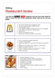English Worksheet: Writing a Restaurant Review