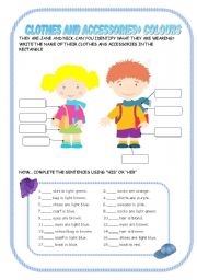 English Worksheet: Clothes + colours + his/her