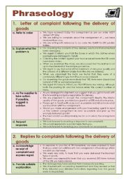 English Worksheet: Business English: Letter of complaint following the delivery of goods (Phraseology)