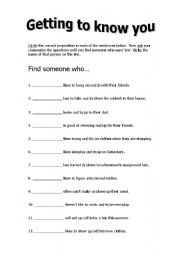 English Worksheet: Find someone who