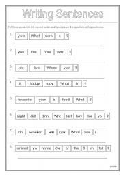 English Worksheet: Writing Sentences