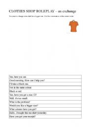 English worksheet: exchanging clothes shop roleplay