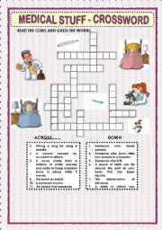 English Worksheet: MEDICAL STUFF - CROSSWORD