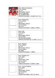 English Worksheet: Celebrity personal info