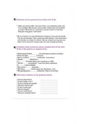 English worksheet: verb to be