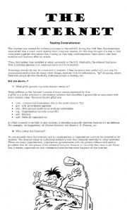 English Worksheet: The Internet -  Reading Comprehension