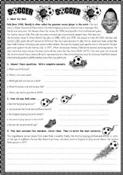 English Worksheet: LETS TALK ABOUT PEL - A FAMOUS SOCCER PLAYER