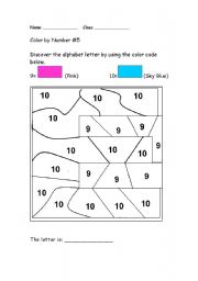 English Worksheet: Alphabet Color by Number: E