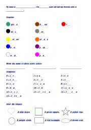 English Worksheet: Colors, numbers & shapes