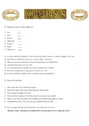 English Worksheet: Lord of the Rings Reading WORKSHEET