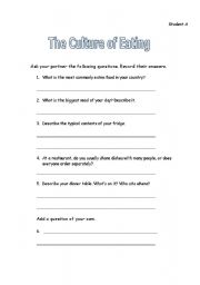 English worksheet: The Culture of Eating