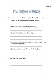 English Worksheet: The Culture of Eating