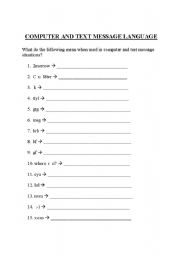 English Worksheet: Computer and Text Messaging Language