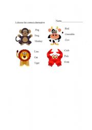 English worksheet: choose the animals