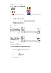 English Worksheet: countries and personal information