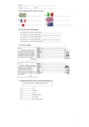 English worksheet: countries and personal information