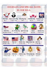 English Worksheet: Holidays and Special Dates in the U.S.A. - Pictionary