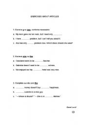 English worksheet: EXERCISES ABOUT ARTICLES