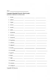 English Worksheet: Commonly Misspelled Words for Third Graders