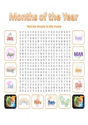 English Worksheet: Months Wordsearch