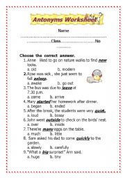 English Worksheet: Antonyms 