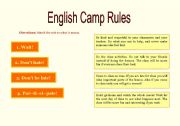 English worksheet: English Camp Rules