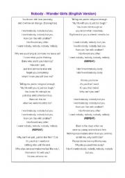 English worksheet: Nobody But You - English version lyrics.