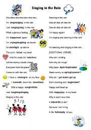 Singing in the Rain with opposites and similar words worksheets.