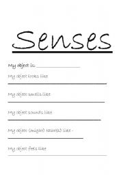 English worksheet: Senses Writing Frame