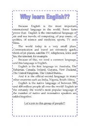 English Worksheet: WHY LEARN ENGLISH??? - Reading